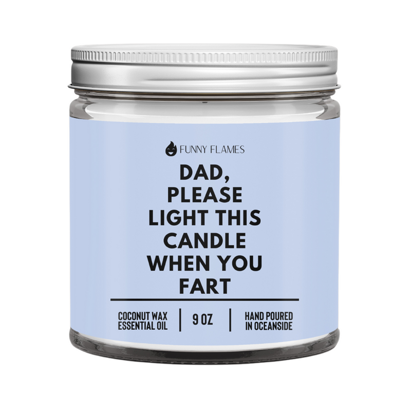 Candle jar with a humorous label on a white background