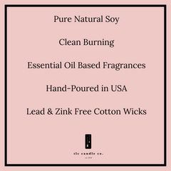 Product label for candles with text on a pink background
