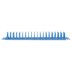 Blue plastic tool with prongs on a white background