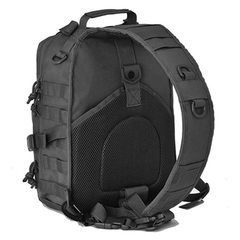 Black tactical backpack on a white background