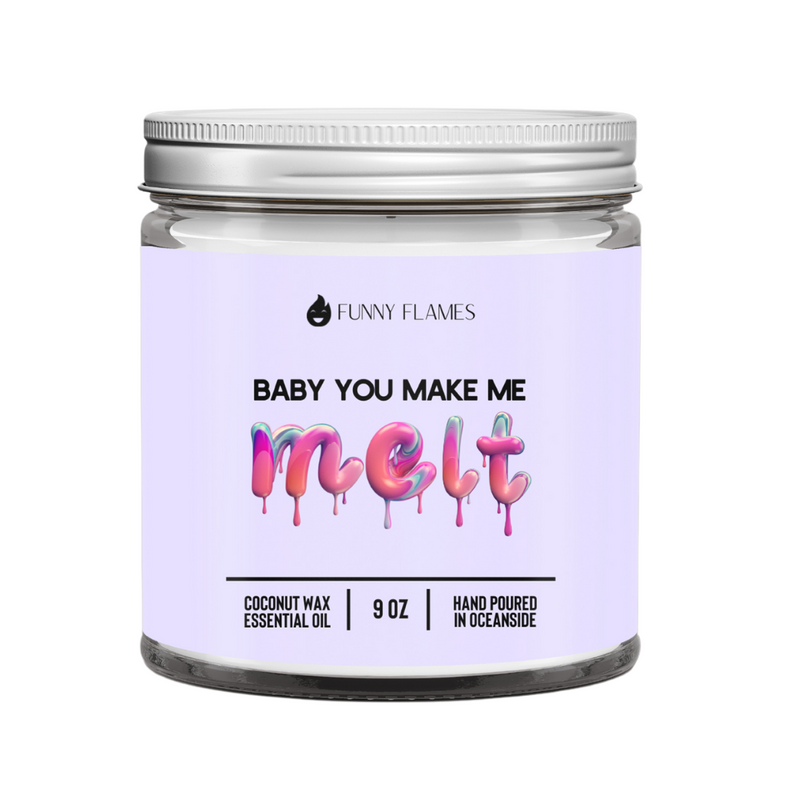 Jar of Funny Flames candle with a colorful label on a white background