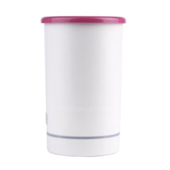 White cylindrical container with a pink lid on a white background