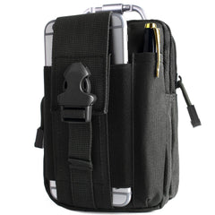 Black tactical pouch with multiple pockets and straps on a white background