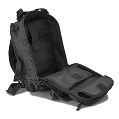 Black tactical backpack on a white background