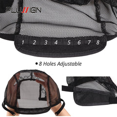 Black mesh bag with adjustable straps and measurement scale, featuring the 'Plussign' brand.