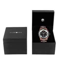 Rose gold watch in a black box with 'Hydrogen' branding