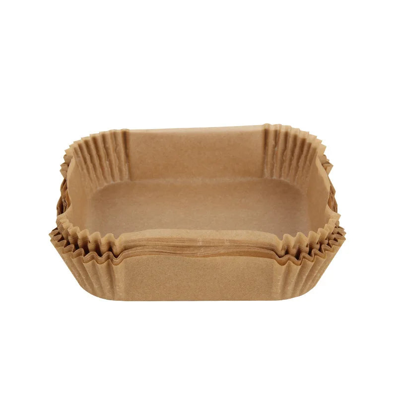 Brown paper baking tray on a white background