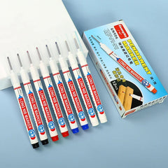 Set of long-nib markers with a box on a light blue background