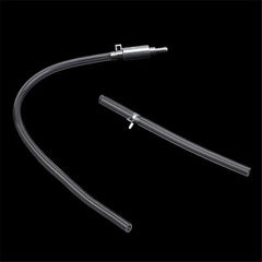 Curved clear tube with a straight extension on a black background