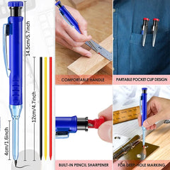Pencil with measurements and usage scenarios on a white background