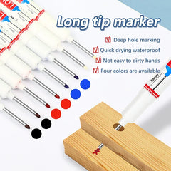 Long tip marker with color options and features on a white background