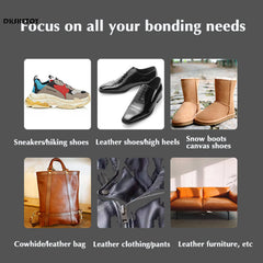 Collage of various leather products with text on a gray background