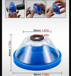 Blue and clear cupping device with measurements and usage instructions.