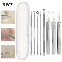 Set of 8 skincare tools with a clear case on a white background