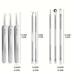 Set of facial cleansing tools with measurements on a white background