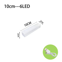 LED strip with dimensions and a USB cable on a white background