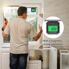 Person using a tool on a window with a digital device showing readings.