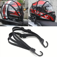 Motorcycle helmet with a black strap attached, showing close-up details.