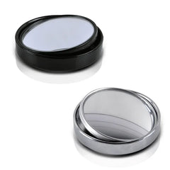 Two round lenses, one black and one silver, on a white background