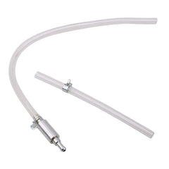 Clear silicone tube with metal fitting on a white background