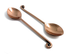 Two copper spoons on a white background