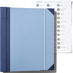 Blue folder with a white card displaying text on a white background
