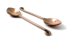 Two copper spoons on a white background