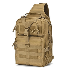 Tan tactical sling bag on a white background