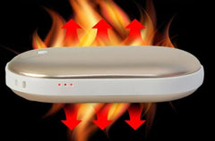 White electronic device with flames and red arrows indicating heat on a black background