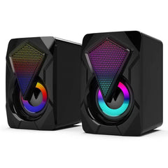 Black RGB speakers on a white background