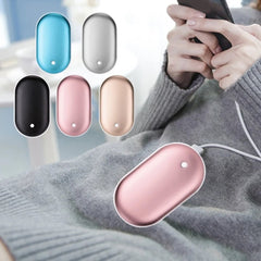 Pink handheld warmer on a person's arm with color options displayed.