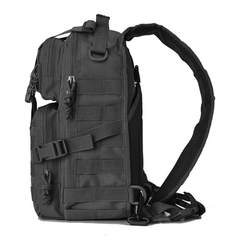 Black tactical backpack on a white background