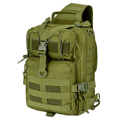 Green tactical backpack on a white background