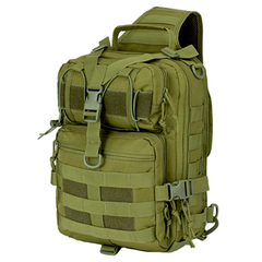 Green tactical backpack on a white background
