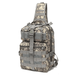 Camouflage military-style backpack on a white background