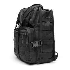 Black tactical backpack on a white background