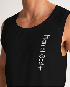 Black sleeveless shirt with 'Man of God' text on a plain background