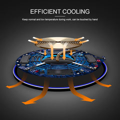 Diagram of efficient cooling system with arrows indicating airflow on a dark background.
